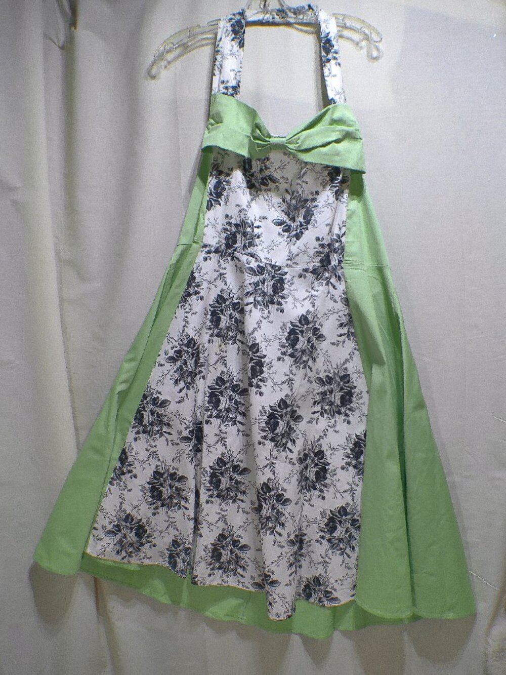 Zaful Pin Up Dress Halter A-Line Green Black Floral Plus 4XL NWT